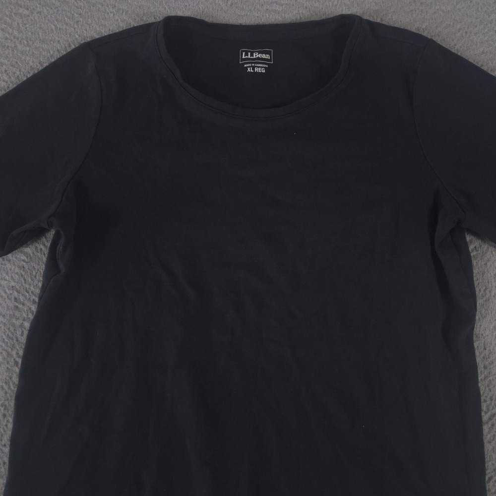 L.L. Bean Top Womens XL Black Jewelneck Tee Elbow-Sleeve 100% Cotton Solid Basic